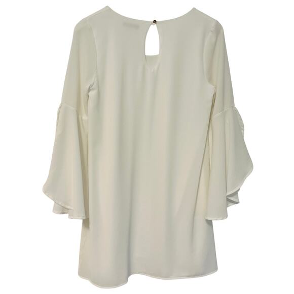 Gibiu Dress White Split Ruffle Sleeve Size Small - Picture 3 of 3